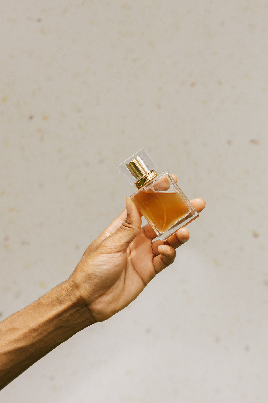 Person's Hand Holding a Bottle of Perfume